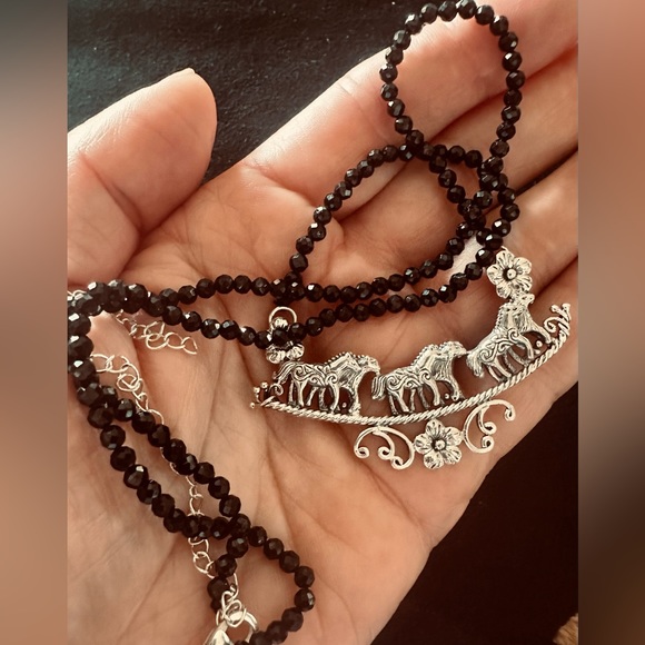 Sparkling Black Spinel Beaded 20" Sterling Silver Horse Necklace NWT - Picture 2 of 10